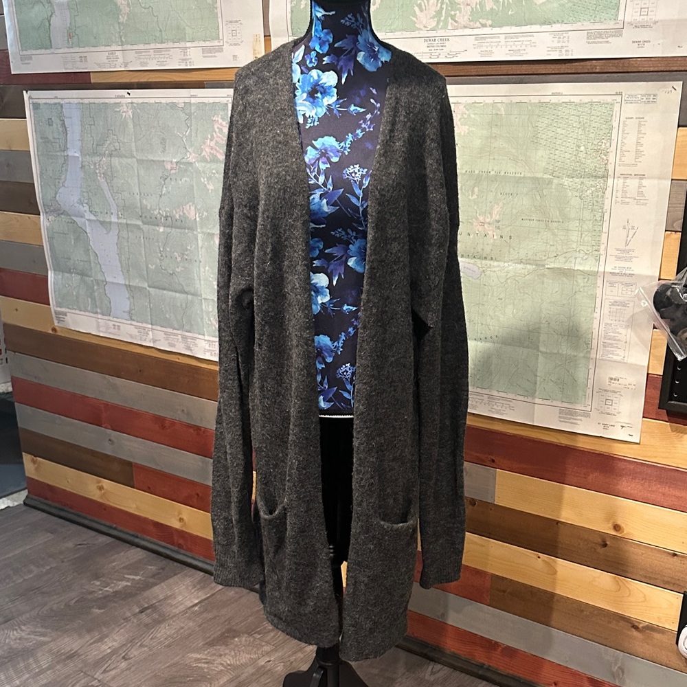 Wilfred Open-Front Long Cardigan in Charcoal Gray